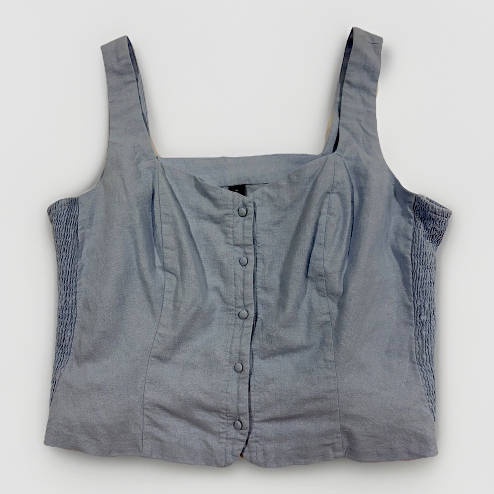 Old Navy NWT XL Linen Blend Crop Tank Top Light Blue Button Down Cottagecore‎